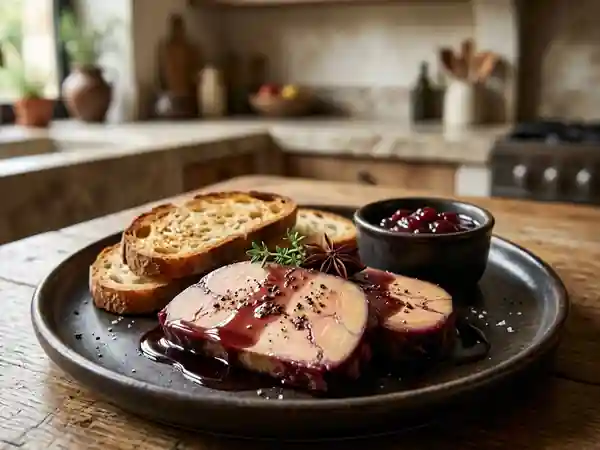Foie gras fondant infusé au vin épicé - Photo de présentation