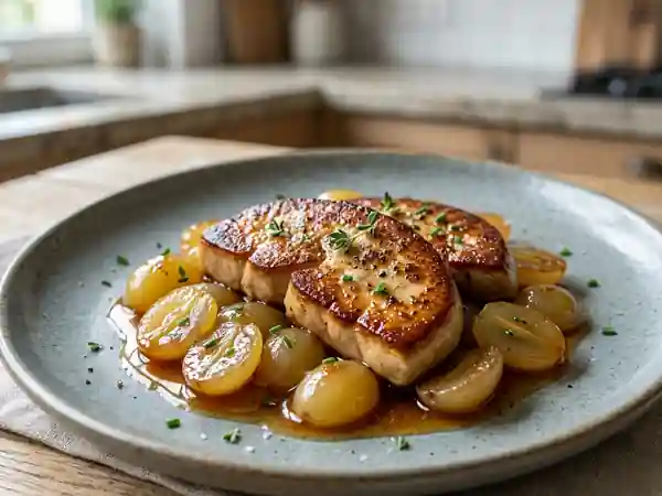 Foie gras poêlé aux raisins caramélisés : recette gourmande et raffinée - Photo de présentation