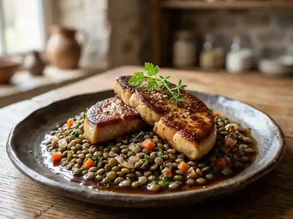 Foie gras poêlé et lentilles fondantes - Photo de présentation
