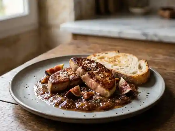 Foie gras poêlé et sa purée de figues fondante - Photo de présentation