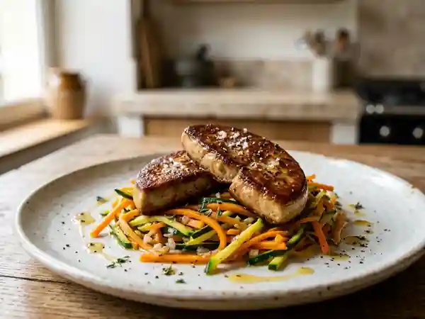 Foie gras poêlé et sa julienne croquante - Photo de présentation