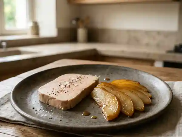 Foie gras fondant et poires vanillées - Photo de présentation