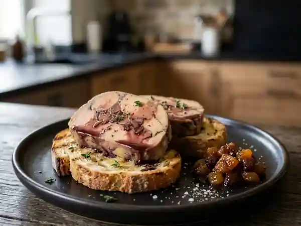Foie gras fondant au vin rouge corsé - Photo de présentation