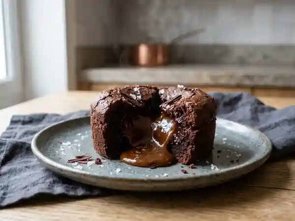 Fondant intense au chocolat et caramel coulant - Photo de présentation