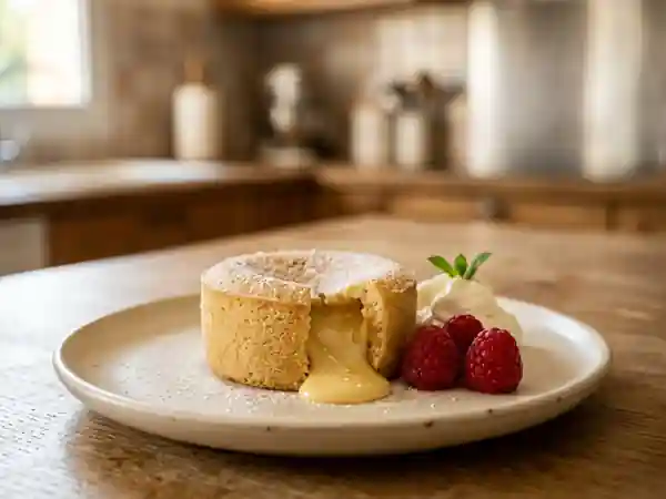 Fondant au chocolat blanc, cœur coulant vanillé - Photo de présentation