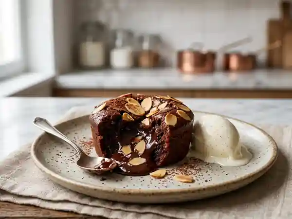Fondant au chocolat noir et amandes croquantes : dessert gourmand et facile - Photo de présentation