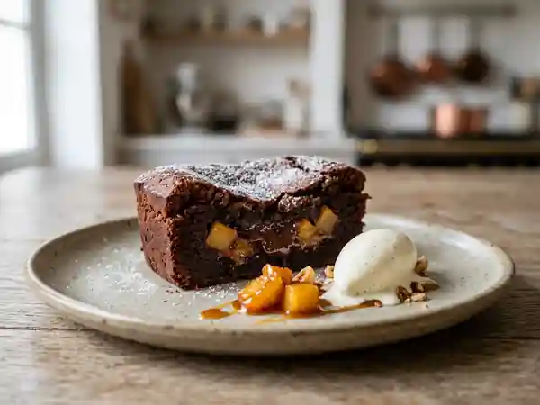 Fondant au chocolat noir et pommes caramélisées : dessert gourmand et fondant - Photo de présentation