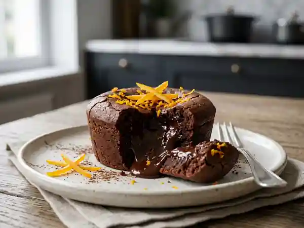 Fondant au chocolat noir et zestes d'orange : dessert gourmand et fondant - Photo de présentation