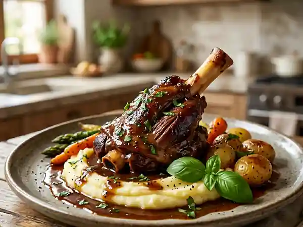 Souris d'agneau confite et jus corsé au basilic - Photo de présentation