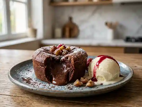 Fondant chocolat et crème de marron au cœur coulant - Photo de présentation