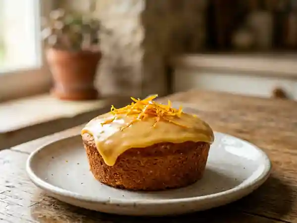 Fondant moelleux à l'orange avec glaçage acidulé à l'orange - Photo de présentation