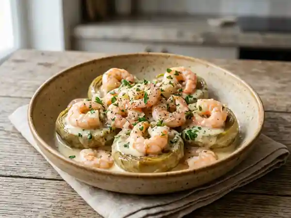 Fonds d'artichauts et crevettes à la crème - Photo de présentation