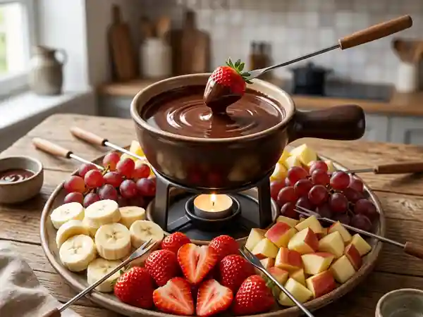 Fondue chocolatée onctueuse et fruits frais - Photo de présentation