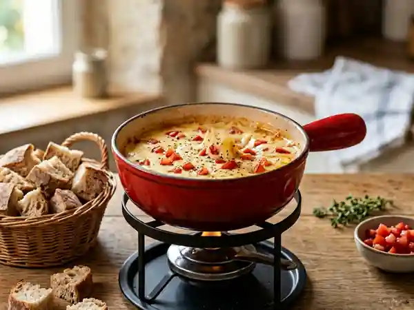 Fondue au fromage onctueuse aux tomates fraîches - Photo de présentation