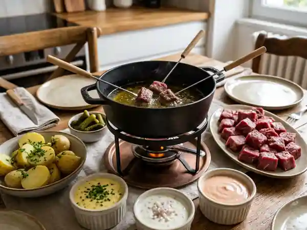 Fondue bourguignonne tendre et sauces onctueuses - Photo de présentation