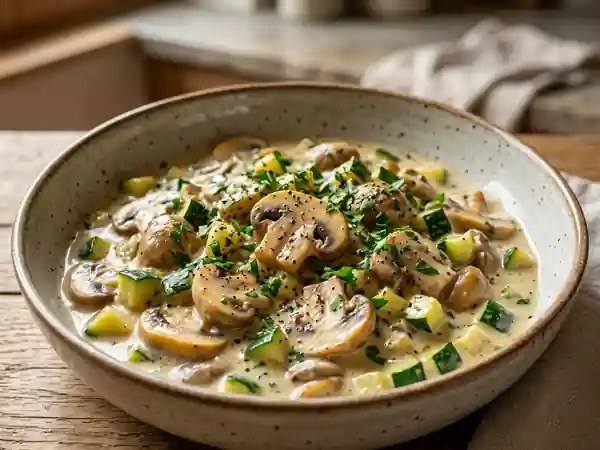 Fondue crémeuse champignons et courgettes - Photo de présentation