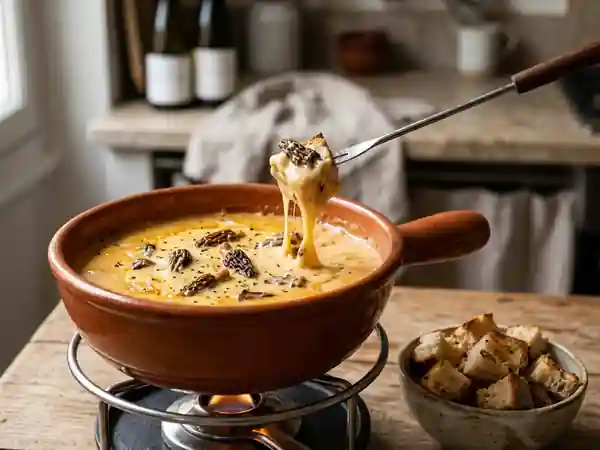 Fondue crémeuse aux morilles et vin blanc - Photo de présentation