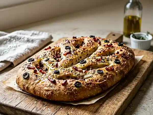Fougasse Provençale aux Olives Noires et Lardons Dorés - Photo de présentation
