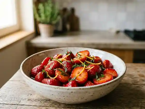 Fraises marinées au vinaigre et zeste de citron - Photo de présentation