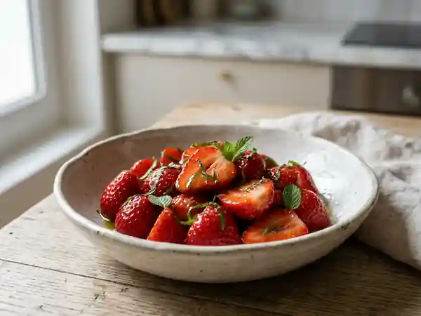 Fraises fondantes au miel et menthe fraîche - Photo de présentation