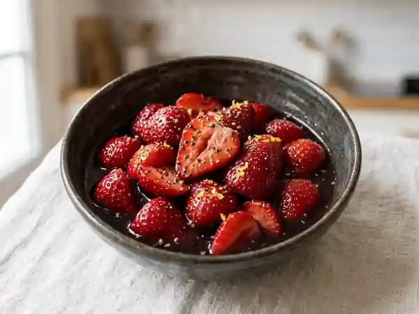 Fraises marinées au vin rouge corsé et poivre - Photo de présentation