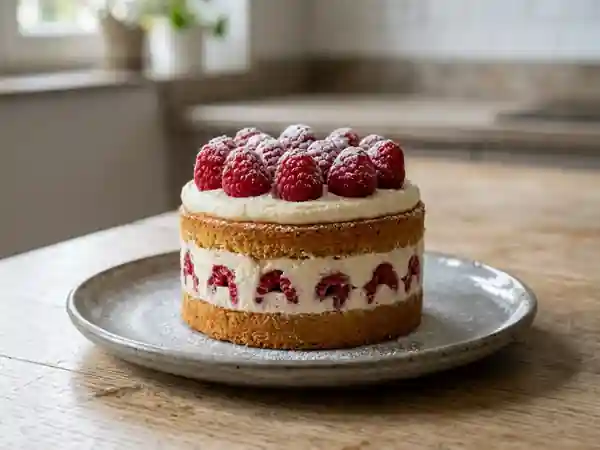 Framboisier gourmand : gâteau aux framboises et crème légère - Photo de présentation