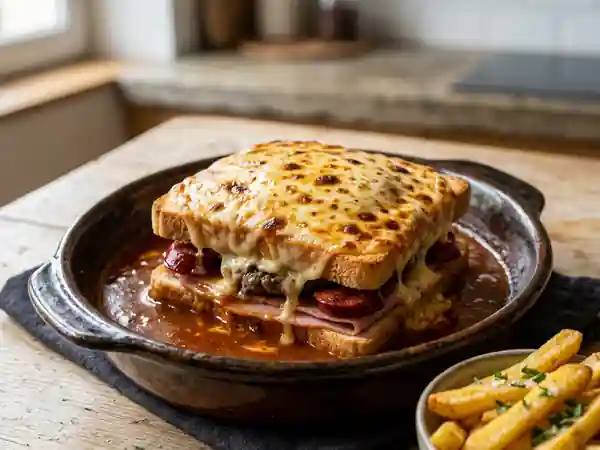Francesinha fondante au fromage et sauce bière - Photo de présentation