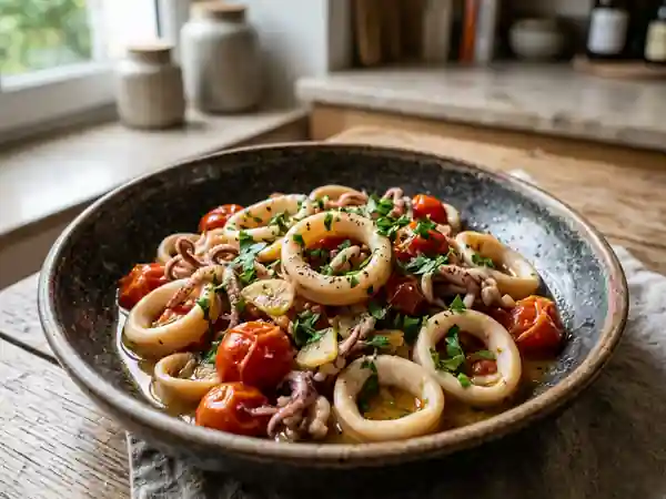 Fricassée de calamars à l'italienne savoureuse et rapide - Photo de présentation