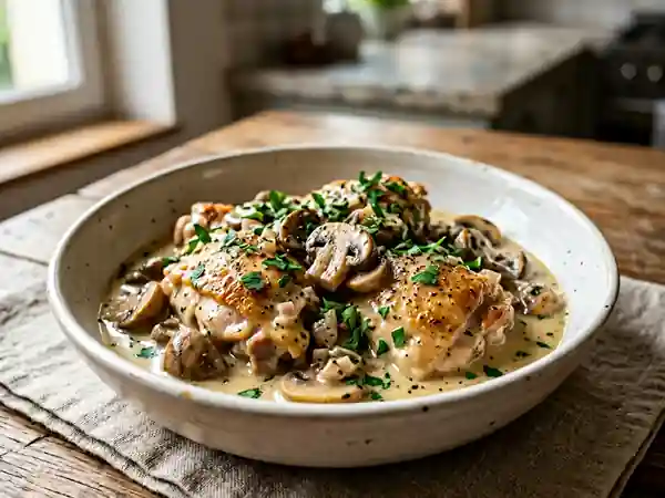 Fricassée de poulet crémeuse au vin blanc - Photo de présentation