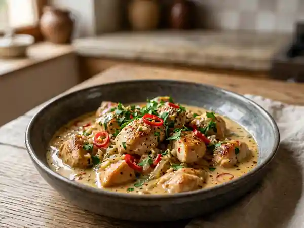 Fricassée de poulet crémeuse et pimentée - Photo de présentation