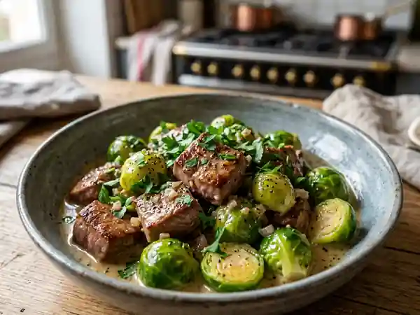 Foie de veau poêlé et choux de Bruxelles crémeux - Photo de présentation