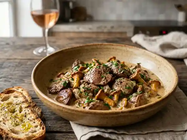 Foies de volaille fondants aux girolles et rosé - Photo de présentation