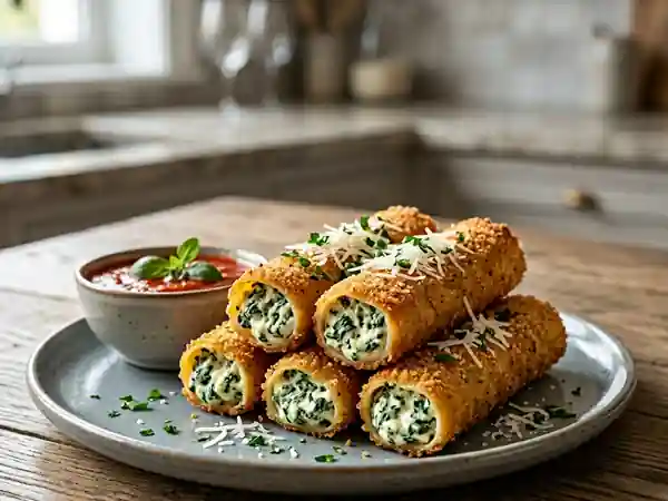 Friture croustillante de cannelloni farcis au fromage et épinards - Photo de présentation