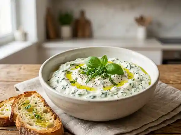 Crème de fromage blanc au basilic frais - Photo de présentation