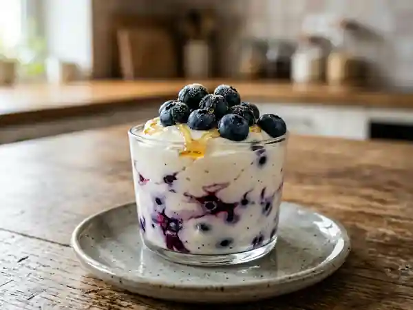 Fromage blanc vosgien aux myrtilles : dessert frais et gourmand - Photo de présentation