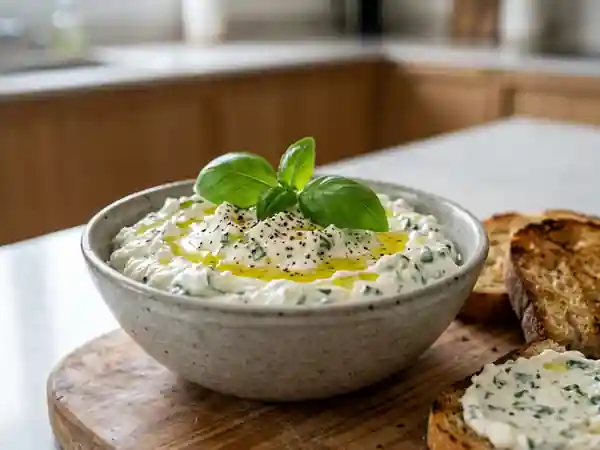 Fromage frais au basilic maison : recette simple et savoureuse - Photo de présentation