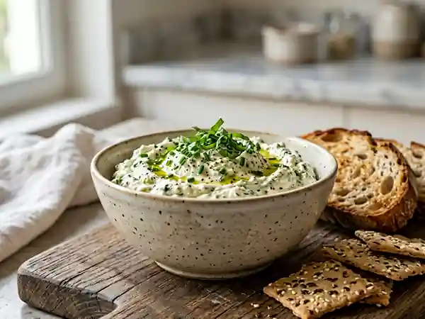 Fromage frais maison au pesto et aux herbes fraîches - Photo de présentation