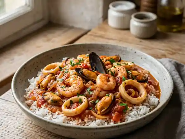 Mijoté iodé aux fruits de mer et riz fondant - Photo de présentation