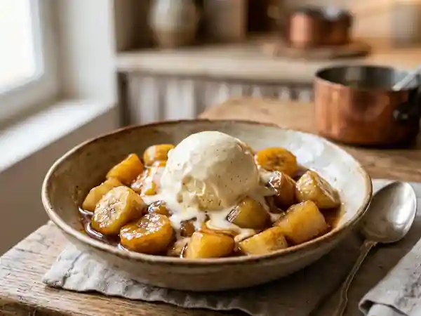 Fruits frais flambés glacés : dessert gourmand et rafraîchissant - Photo de présentation