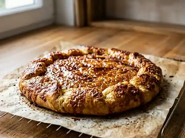 Galette de Pérouges traditionnelle au sucre caramélisé - Photo de présentation