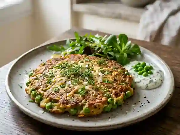 Galettes de petits pois croustillantes et dorées - Photo de présentation