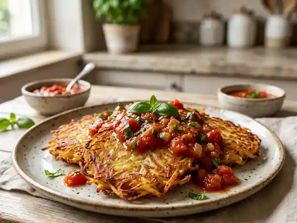 Galettes de pommes de terre et sauce tomate - Photo de présentation