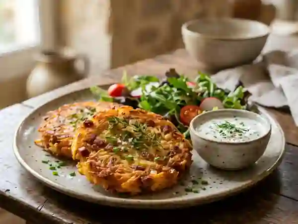 Galettes dorées pomme de terre et viande - Photo de présentation