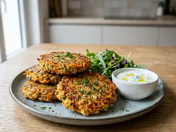 Galettes savoureuses de flocons d'avoine aux légumes frais - Photo de présentation