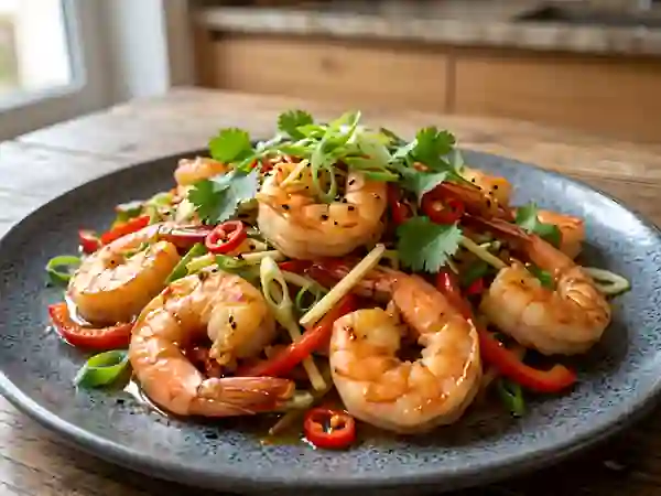 Gambas sautées au gingembre et citron vert - Photo de présentation