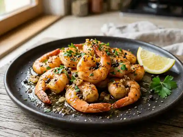 Gambas saisies au poivre noir et ail frais - Photo de présentation