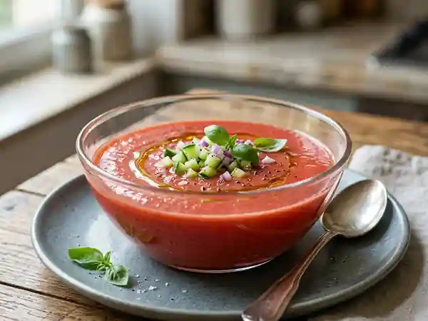 Gaspacho de fraises frais et léger pour une personne - Photo de présentation