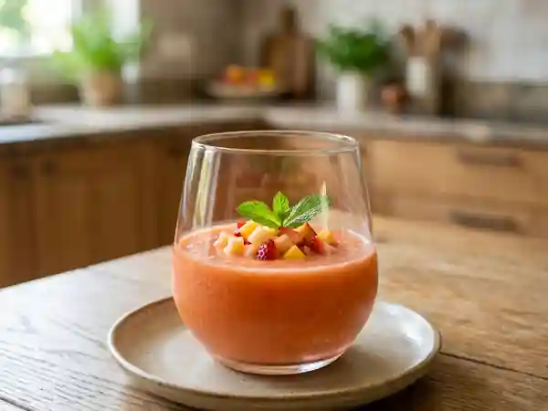 Gaspacho givré melon, pêche et fraise - Photo de présentation
