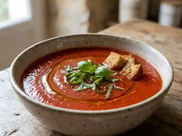 Gaspacho givré à la tomate et basilic frais - Photo de présentation