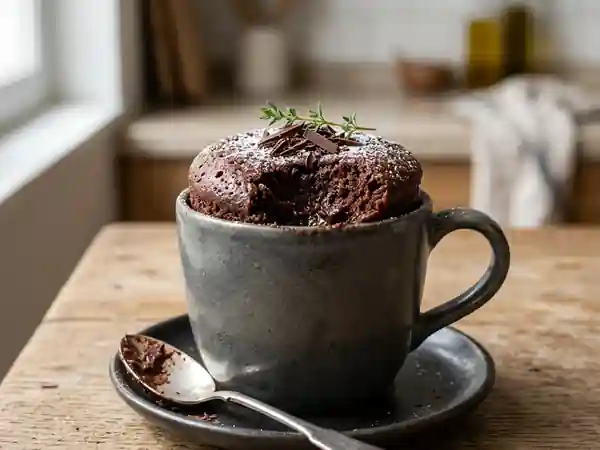 Gâteau au chocolat express au micro-ondes pour une personne - Photo de présentation